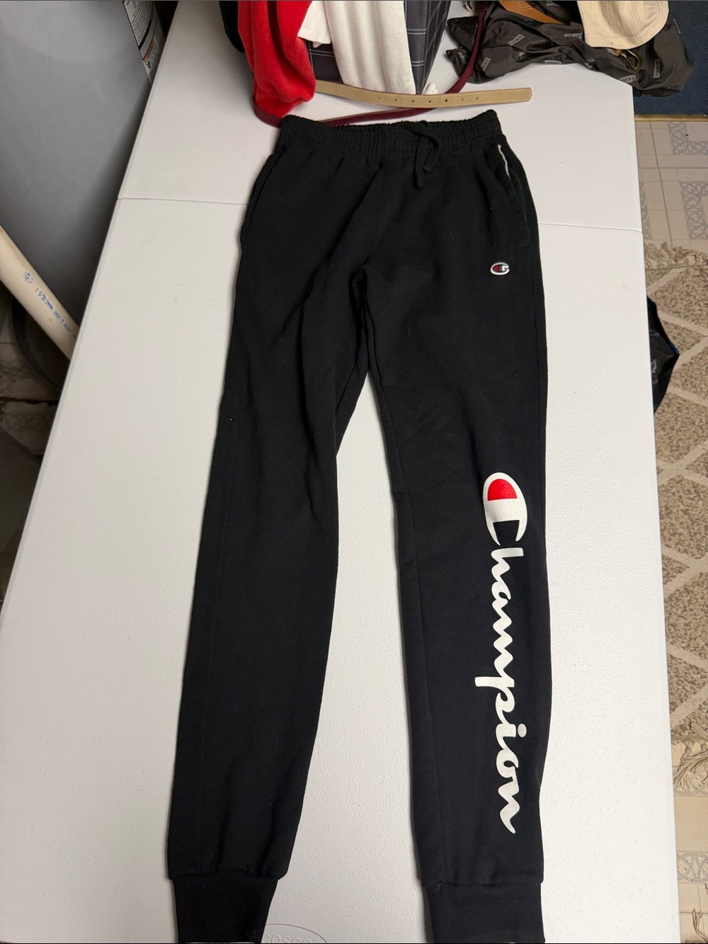 Champion Black Joggers with White & Red Logo